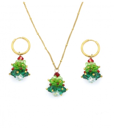 Halsketting met bijpassende oorbellen en kerstboom design