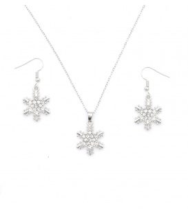 Halsketting zilverkleurig met bijpassende zilveren sneeuwvlok oorbellen