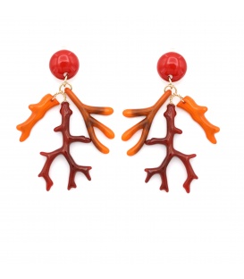 Oorclips fashion statement koraal takken in rood en oranje