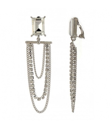 Oorclips met zilverkleurige kettingen en heldere kristallen 