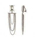 Oorclips met zilverkleurige kettingen en heldere kristallen 