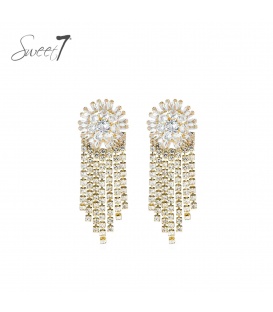 Oorbellen goudkleurig met franjes en heldere strass steentjes