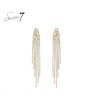 Oorbellen met lange strass franjes in goudkleur