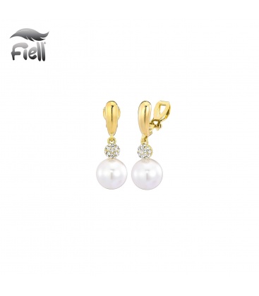 Oorclips met witte parel en strass bolletje