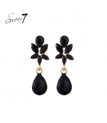 Oorbellen met zwarte bladvorm en ovale hanger