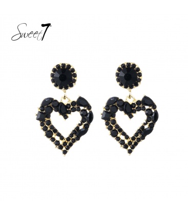 Oorbellen met zwart hartdesign en fonkelende strass steentjes