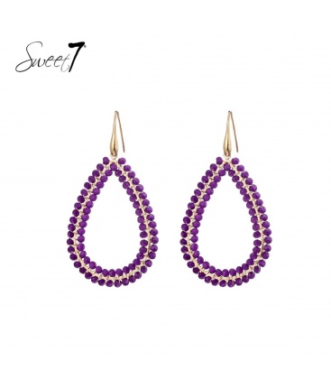 Oorbel met paarse glas kralen in ovale vorm