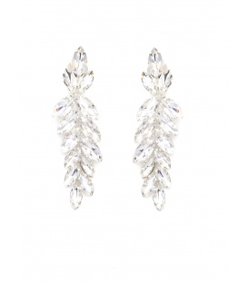 Oorclips zilverkleurig met heldere fonkelende steentjes in blad vorm