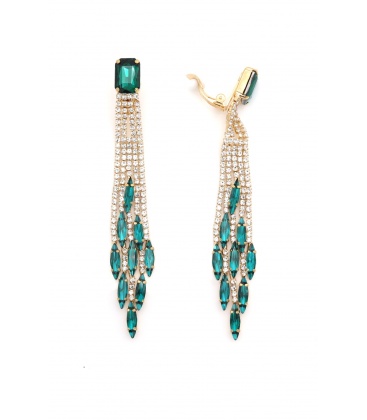 Oorclips goudkleurig met heldere en groene steentjes