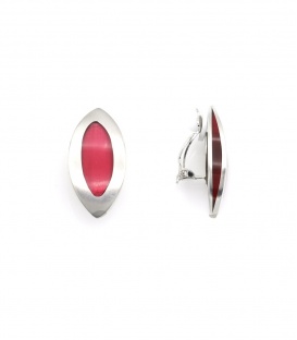 Oorclips met fuchsia roze ovale steen en zilverkleurige rand
