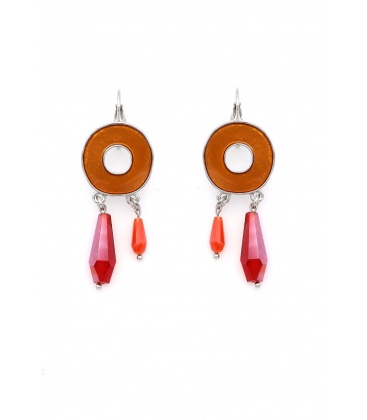 Oorbellen met transparante kralen in oranje rood