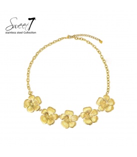 Halsketting met vijf goudkleurige bloemen