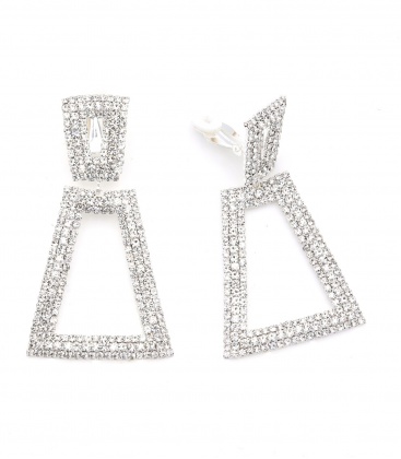 Oorclips zilverkleurig met heldere fonkelende strass steentjes 