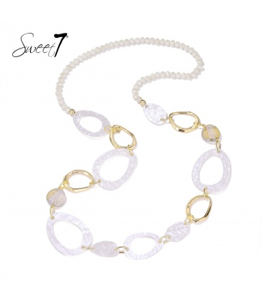 Halsketting met ivoorwitte en goudkleurige schakels 