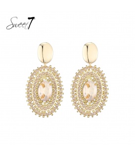 Oorbellen met champagnekleurige steen en fijne gouden details van Sweet7.