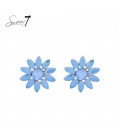 Oorbellen blauw met bloemblaadjes en glas steentjes