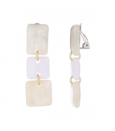 Oorclips beige met 3 vierkante vormen 