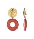 Oorclips met bruin, oranje hanger en goudkleurige oor stukje