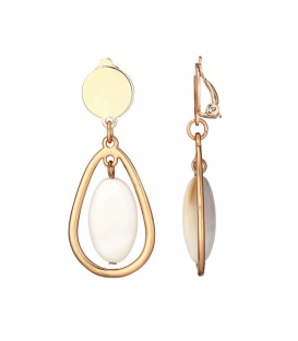 Oorclips rose gold met ivoorkleurige en een open ovale hanger 