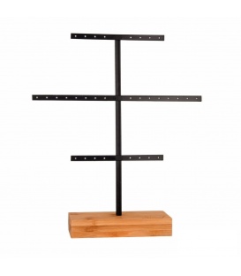 Zwarte sieraden rek met een blank houten voet