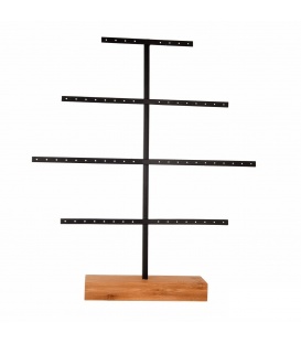 Zwart sieraden rek met een blank houten voet