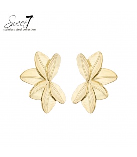 Oorbellen goudkleurig in bladvorm met fijne structuurdetails