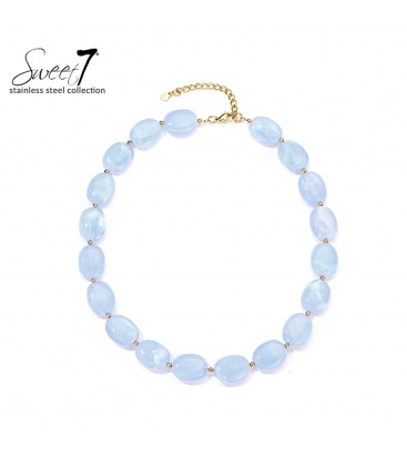 Halsketting met pastelblauwe kralen en verstelbare ketting