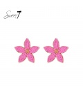 Oorbellen met roze bloem en goudkleurige rand
