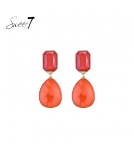 Rode oorbellen met een vierkant oor stukje en ovale hanger