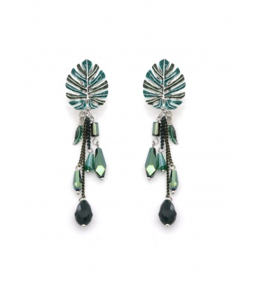 Oorclips met turquoise druppel steen en blauwe kristallen