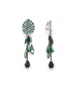 Oorclips met turquoise druppel steen en blauwe kristallen