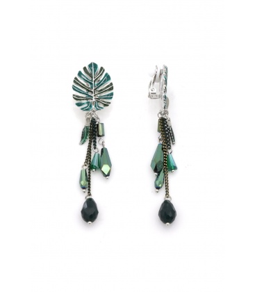 Oorclips met turquoise druppel steen en blauwe kristallen