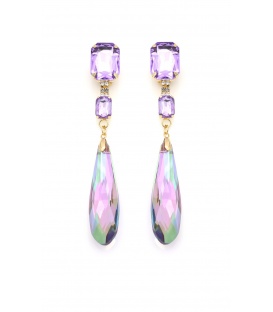 Oorclips met turquoise druppel steen en blauwe kristallen