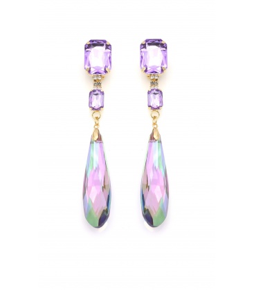 Oorclips met turquoise druppel steen en blauwe kristallen