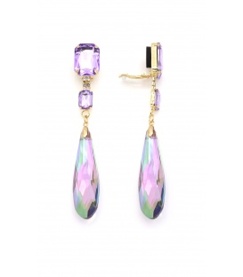 Oorclips met turquoise druppel steen en blauwe kristallen