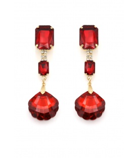 Oorclips met turquoise druppel steen en blauwe kristallen