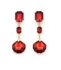 Oorclips met rode kristalstenen en schelpvormige hanger