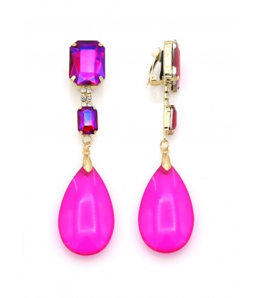 Oorclips met turquoise druppel steen en blauwe kristallen