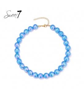 Halskettingkorte met blauwe kralen