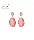 Oorbellen met roze cat eye steen en goudkleurige rand