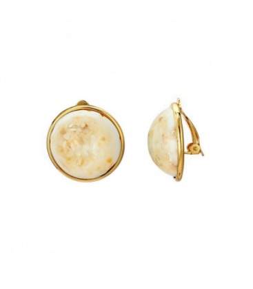 Oorclips met ronde creme terrazzo steen goudkleurige rand