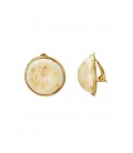 Oorclips met ronde creme terrazzo steen goudkleurige rand
