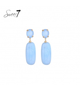 Oorbellen met blauwe langwerpige hanger en glas steentje