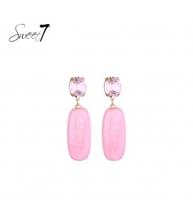 Oorbellen roze hanger met sprankelende oor knop