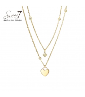 Halsketting goudkleurig met meerdere lagen en hartje als hanger