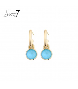 Oorbellen met blauwe ronde steen en goudkleurige ring