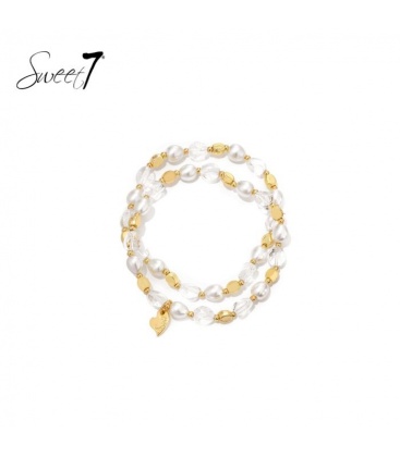 Armband witte parels met goudkleurige en heldere kralen