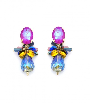 Blauwe oorclips met grote strass stenen