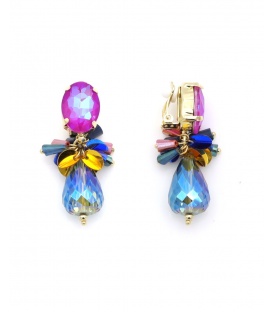 Blauwe oorclips met grote strass stenen