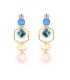 Oorclips blauw met bedels en goudkleurig accenten